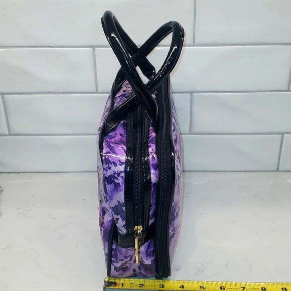 (1270) Betsy Johnson 9x3 purple and black PVC purse/makeup bag. - Picture 2 of 10